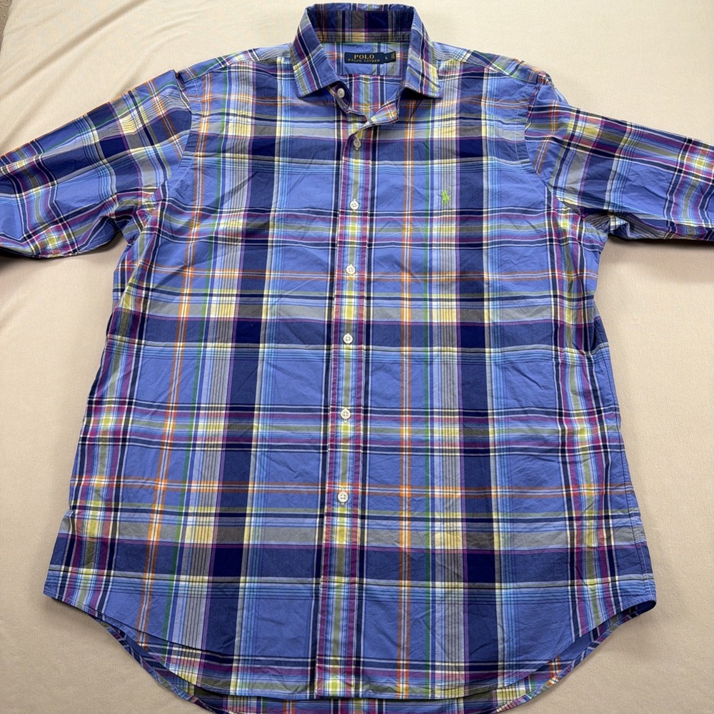 Polo Ralph Lauren Button Up Plaid Multi Color Mens Large Long Sleeve